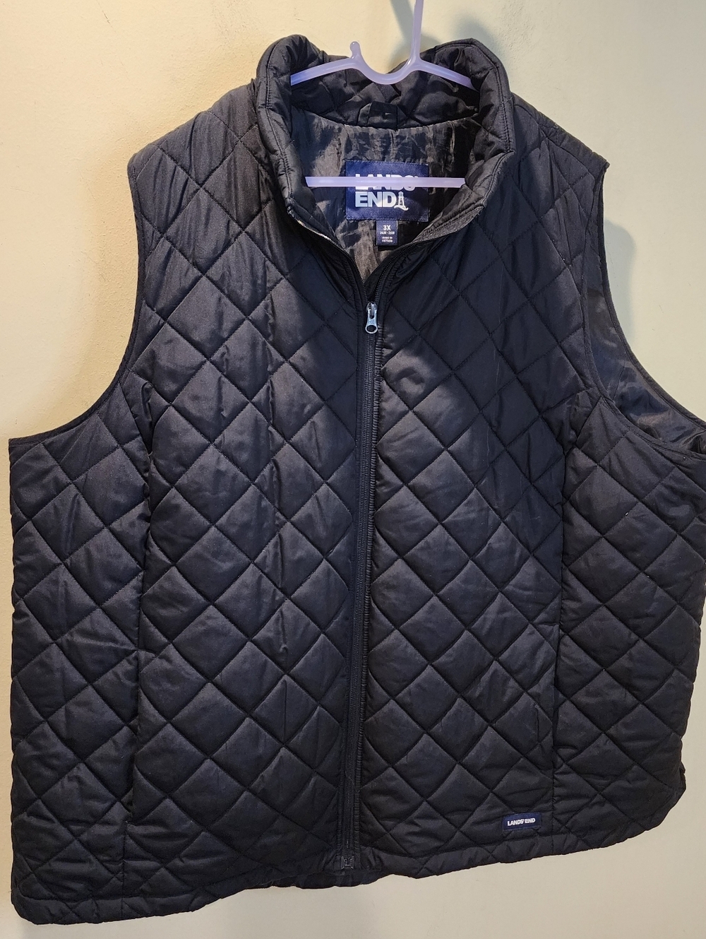 Lands' End Black Quilted Zip-Front Vest Plus Size 3X